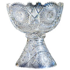 Baccarat Attrib. French Diamond Cut Crystal Footed Bowl or Bowl on a Pedestal