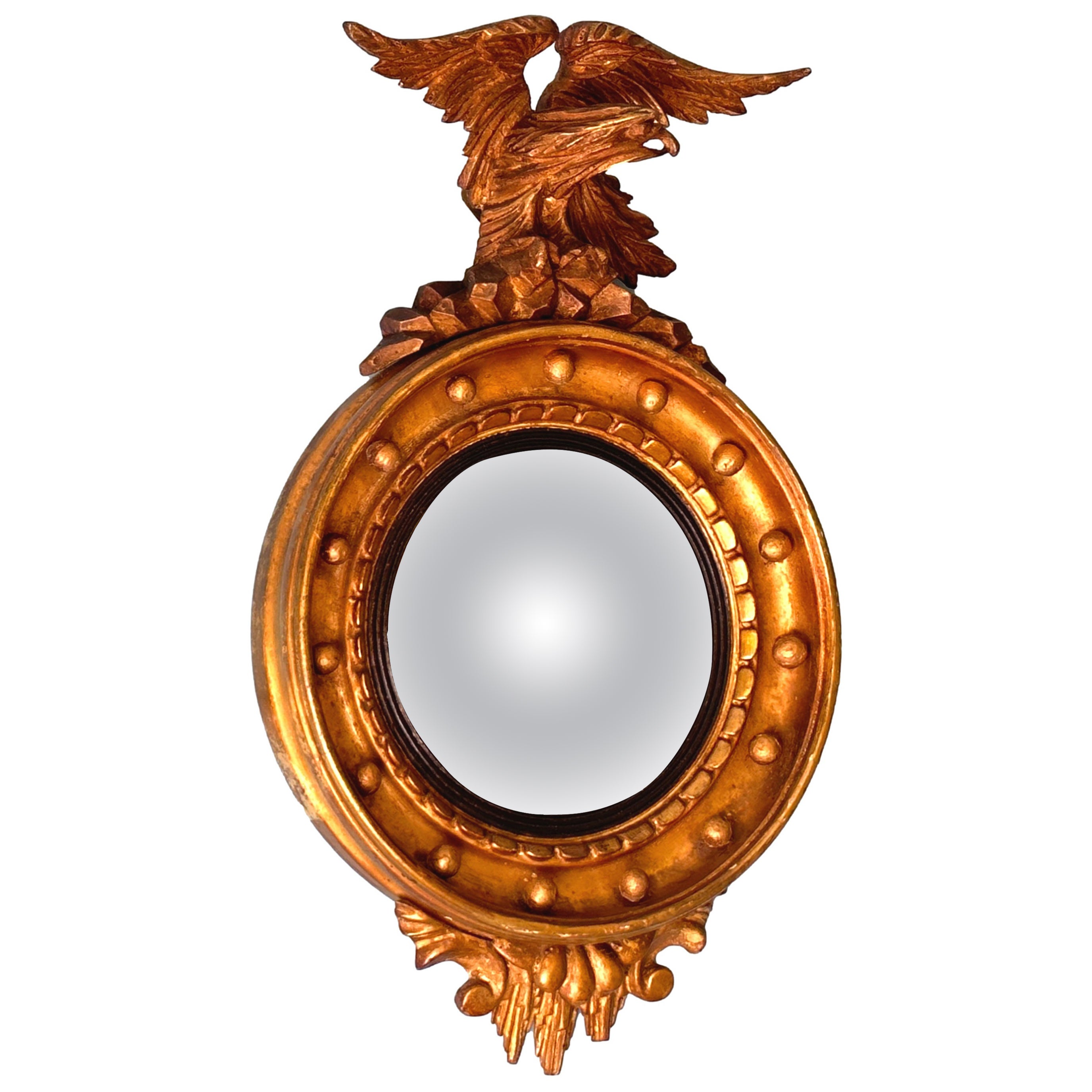 Tiny 19th Century Regency Gilt Convex Mirror For Sale