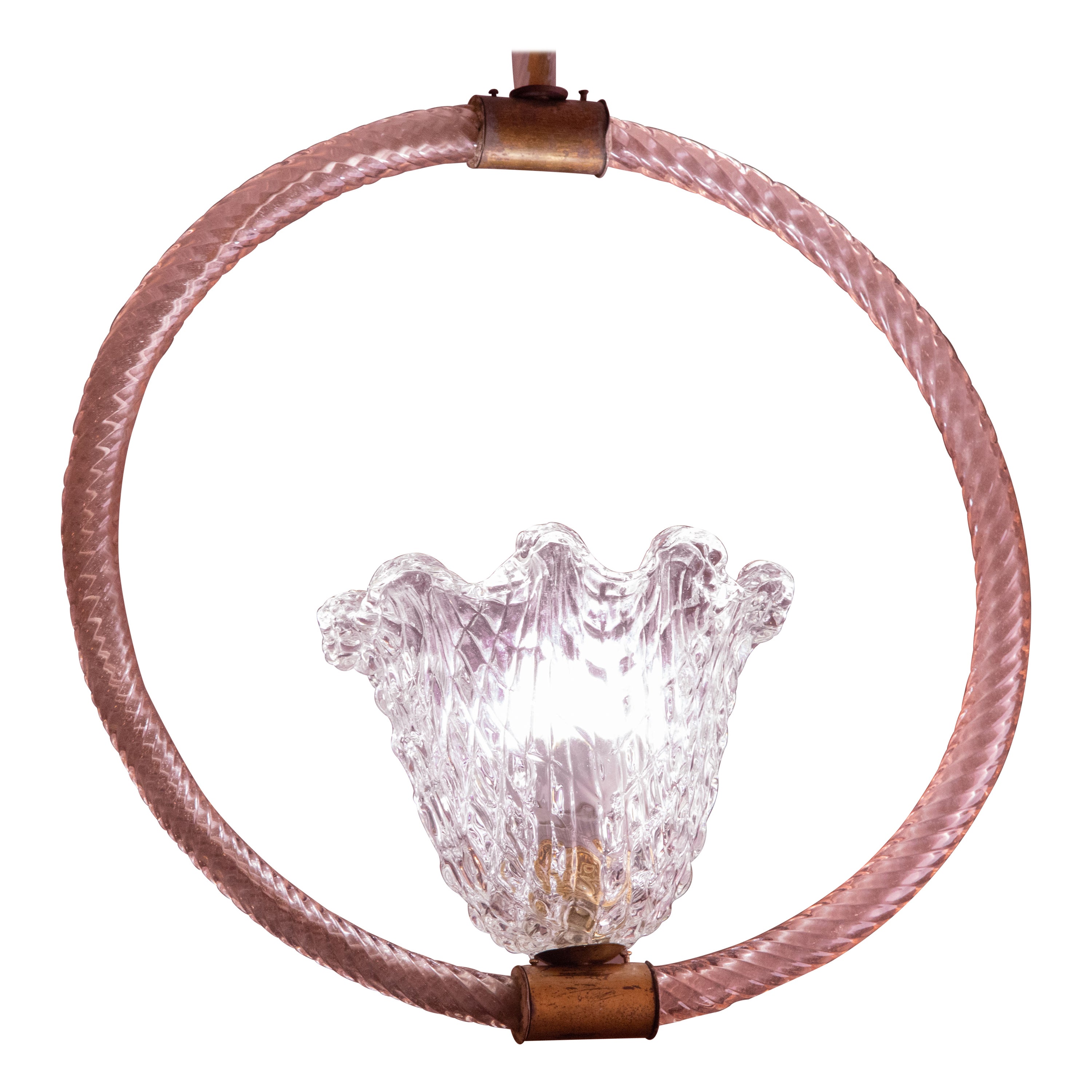 Pink and Transparent Jewel by Barovier e Toso, Murano Glass, 1950s For Sale