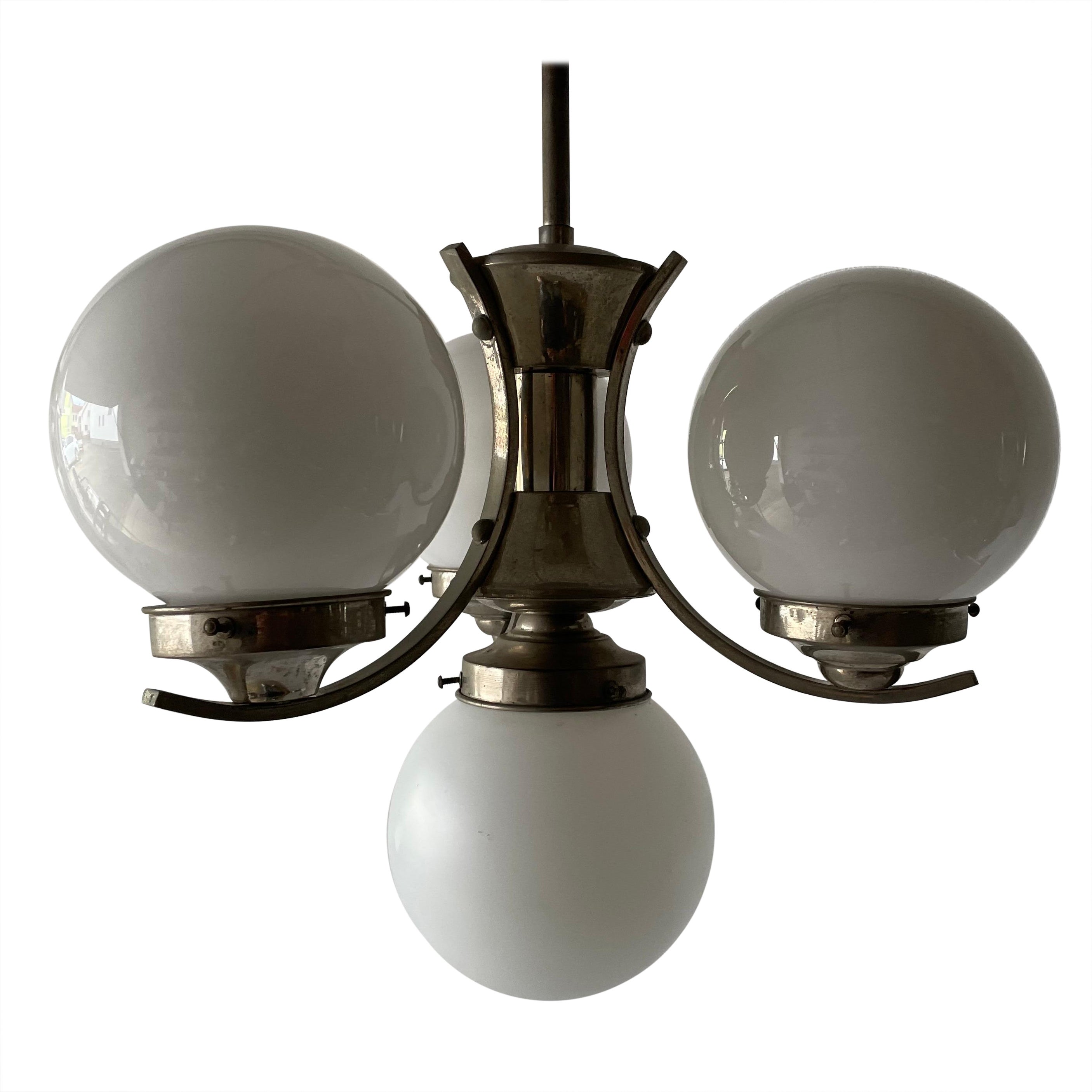 Art Deco Metallic Silver 4 Balls Ceiling Lamp, 1940s, Germany For Sale