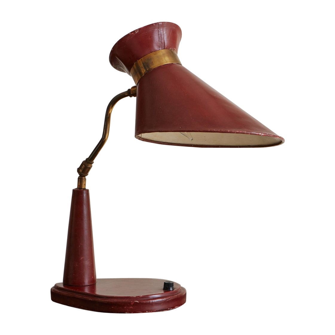 Red Leather Desk Lamp in the Style of Jacques Adnet, France 1950s