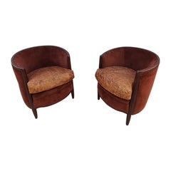 Pair of French Art Deco Lounge Chairs in the style of Emile-Jaques Ruhlman 