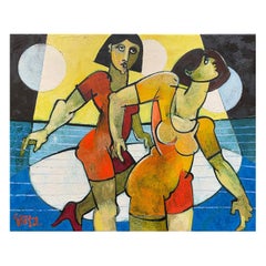 Geoffrey Key (English), Oil On Canvas, Women Dancing, Dated 2021
