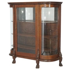 Antique RJ Horner School Cared Oak China Cabinet with Curved Glass, Circa 1910