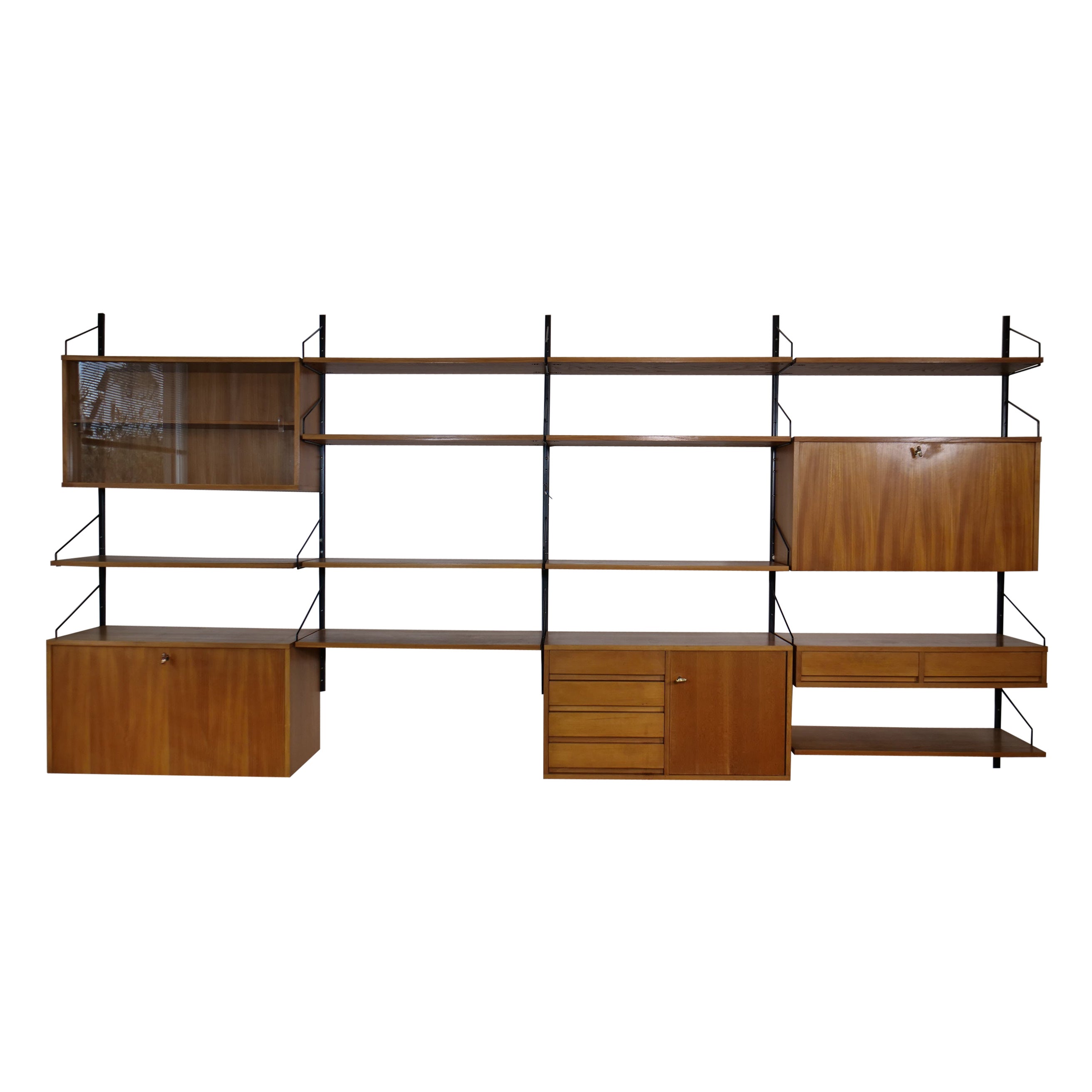 Modulares Design Regalsystem Wohnwand aus Ulmenholz du milieu du siècle dernier, années 1960  en vente