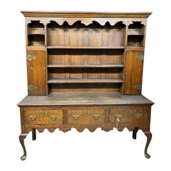 Used 18th Century Welsh Queen Anne Style Oak Dresser and Rack 