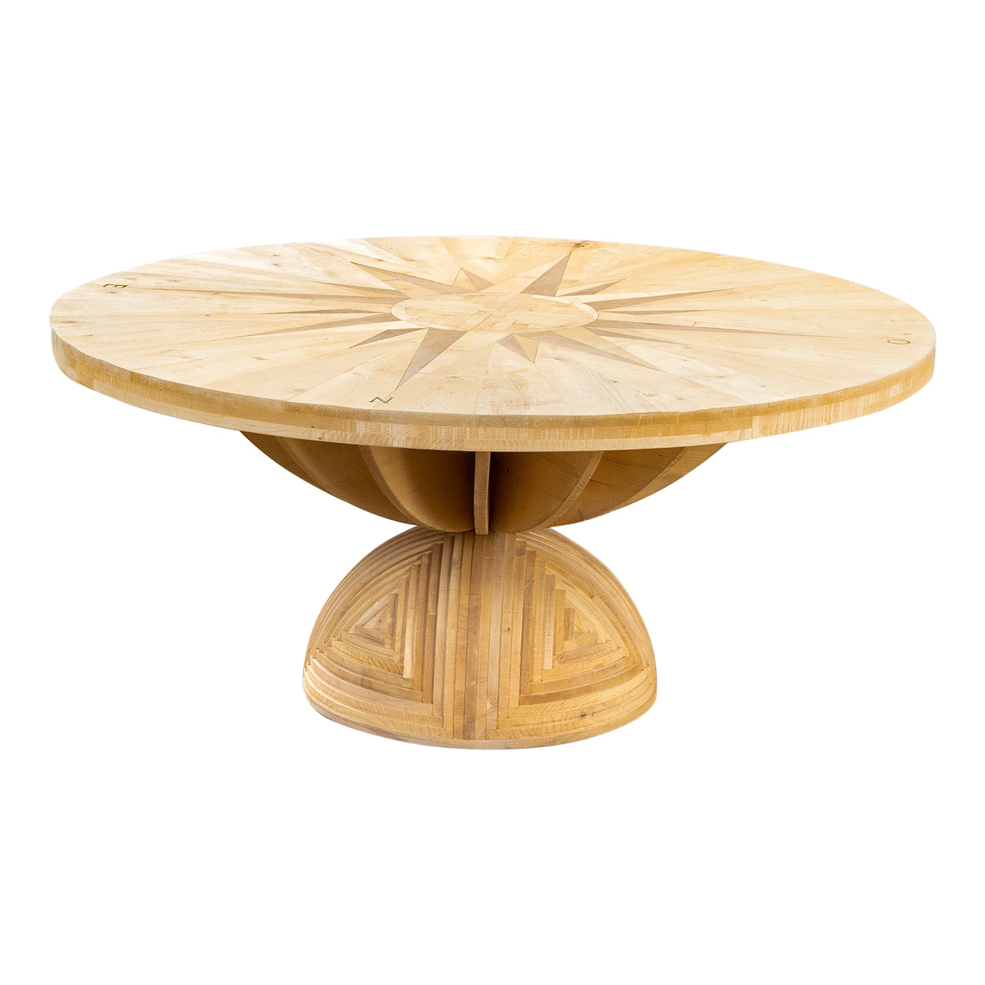 20th Century, Mario Ceroli Poltronova "Rosa Dei Venti" Table in Inlaid Wood, 70s For Sale