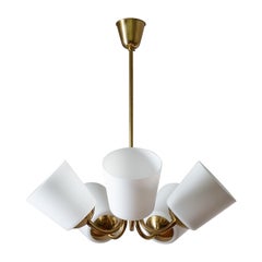 Swedish Chandelier, 1950s, Brass and Satin Glass