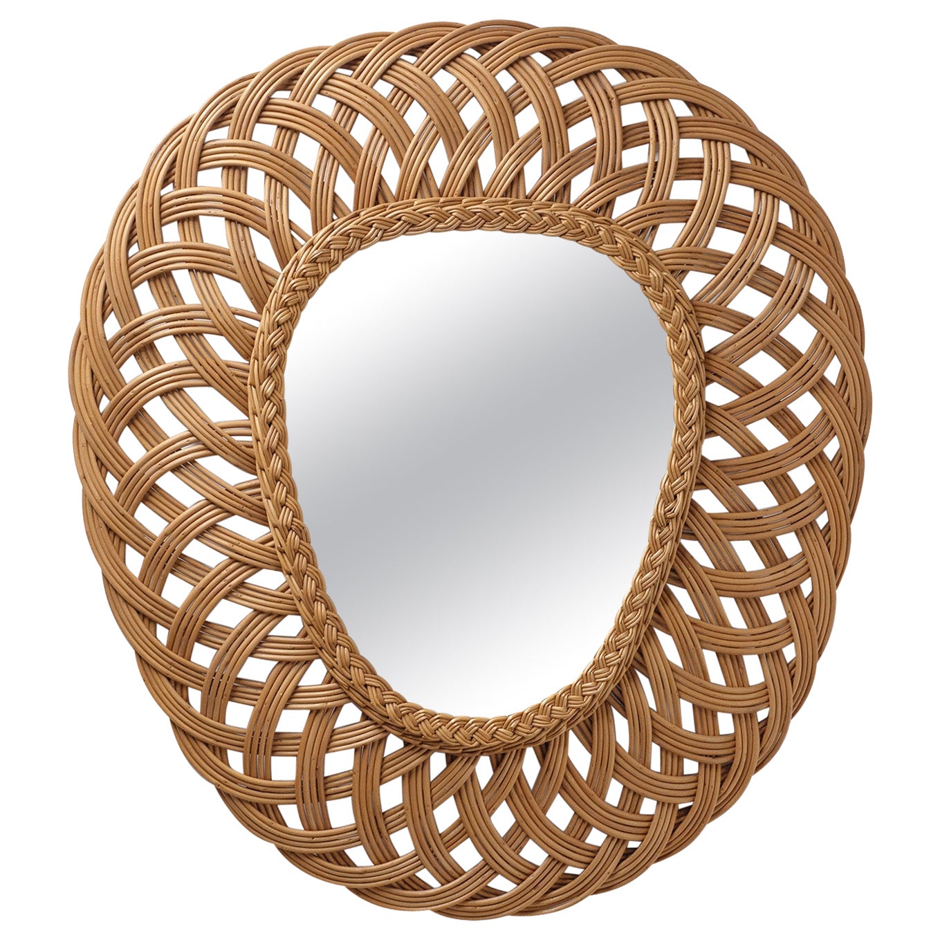 Large French Rattan Mirror, 1970s