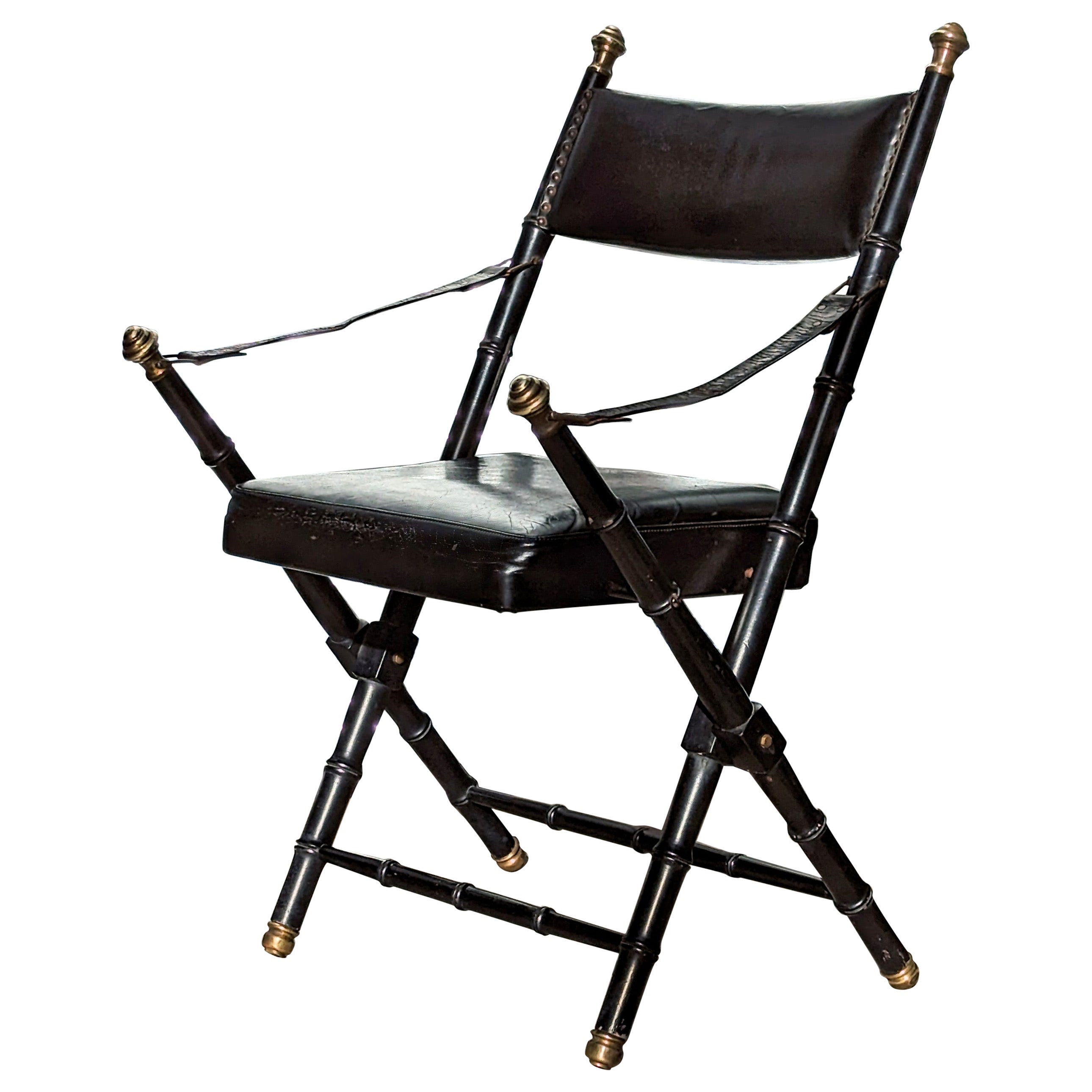 Leather Campaign Folding Chair by Valenti, 1960s For Sale