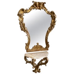 Mid-18th Century Gilded Wood Sicilian Wall Console and Mirror