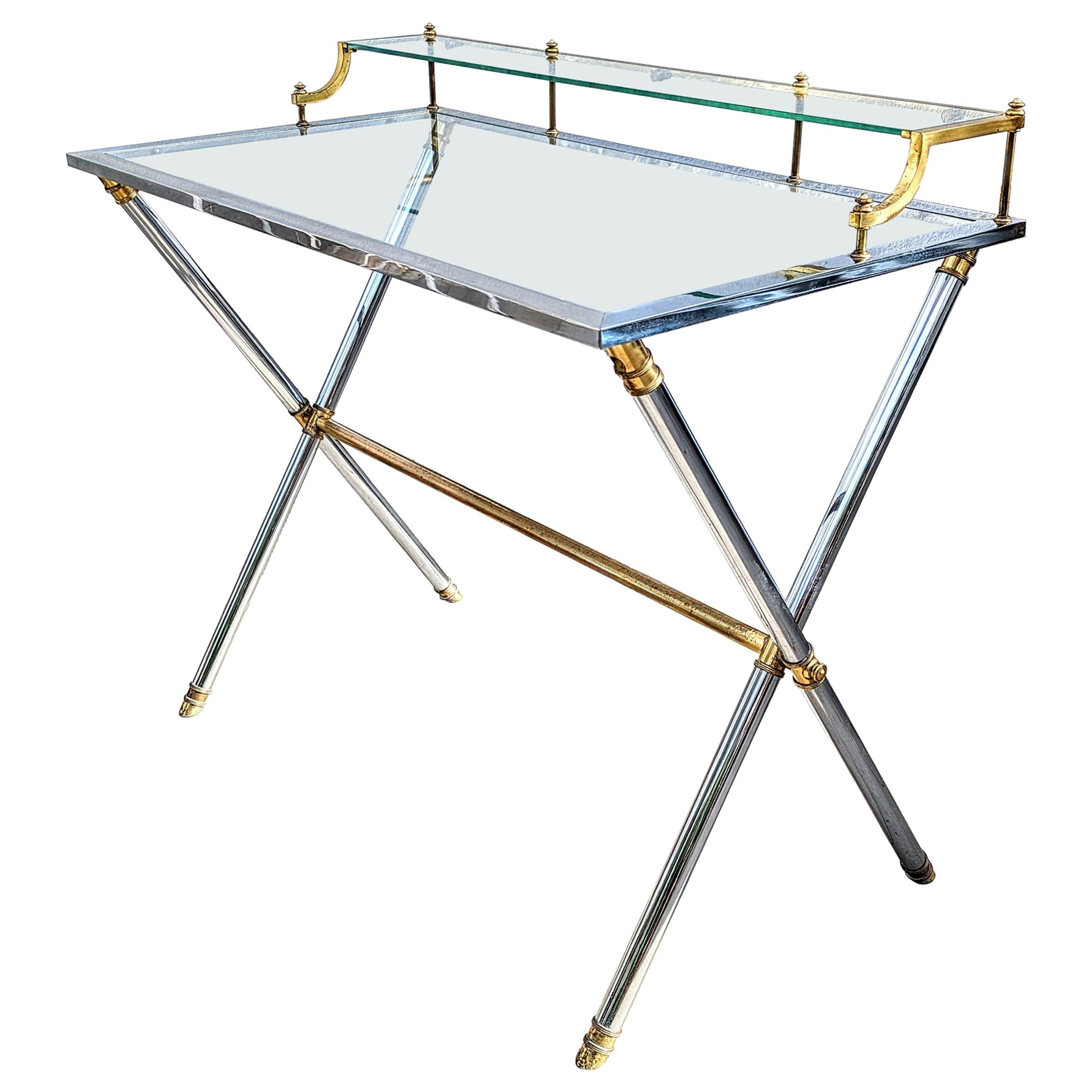 Brass and Steel Desk by Maison Jansen, France 1960s For Sale