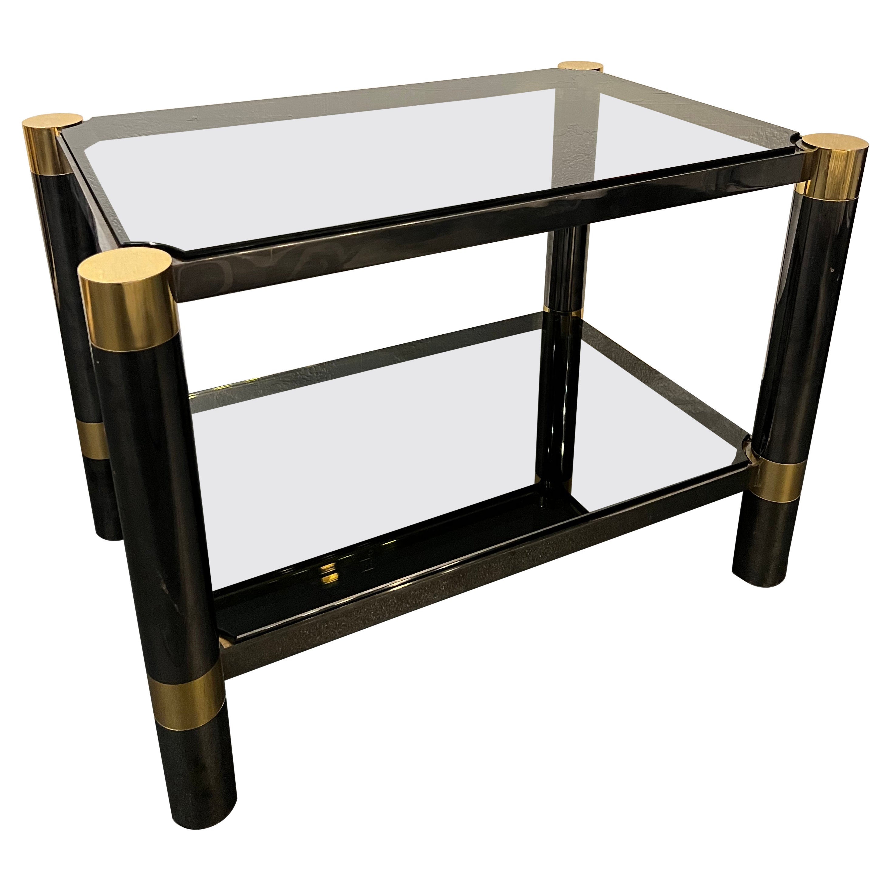 Karl Springer Two-Tiered Gun Metal and Brass Table For Sale