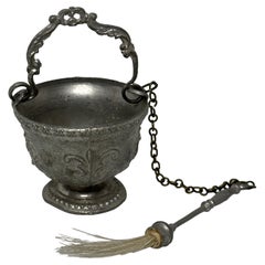 Antique House Altar Accessory Early 20th Century Pewter Tin Holy Water Cauldron, 1900s