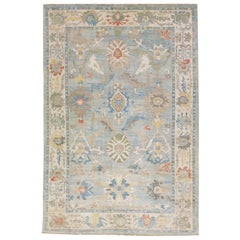 Modern Persian Sultanabad Handmade Wool Rug in Blue with Allover Motif