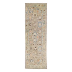 Handmade Modern Sultanabad Beige Gallery Wool Rug with Floral Motif