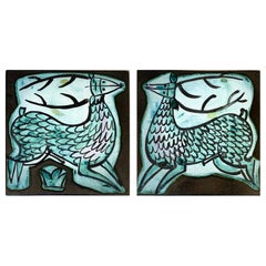 Georges Jouve Pair of "Deers" Ceramic Plates, 1950s