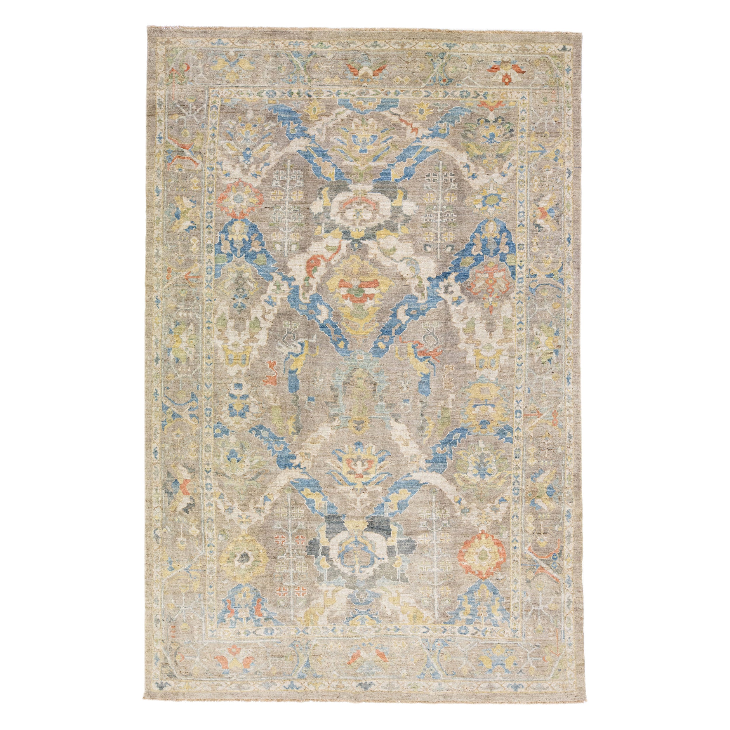 Handgefertigte moderne geblümte Sultanabad-Blumen  Wollteppich in Beige