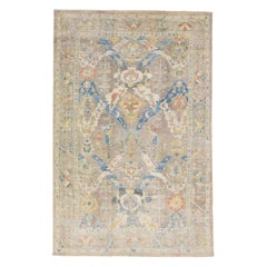 Handmade Modern Floral Sultanabad Wool Rug in Beige