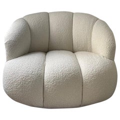 Fauteuil de salon cannelé A.Rudin en tissu bouclé ivoire italien, années 1980