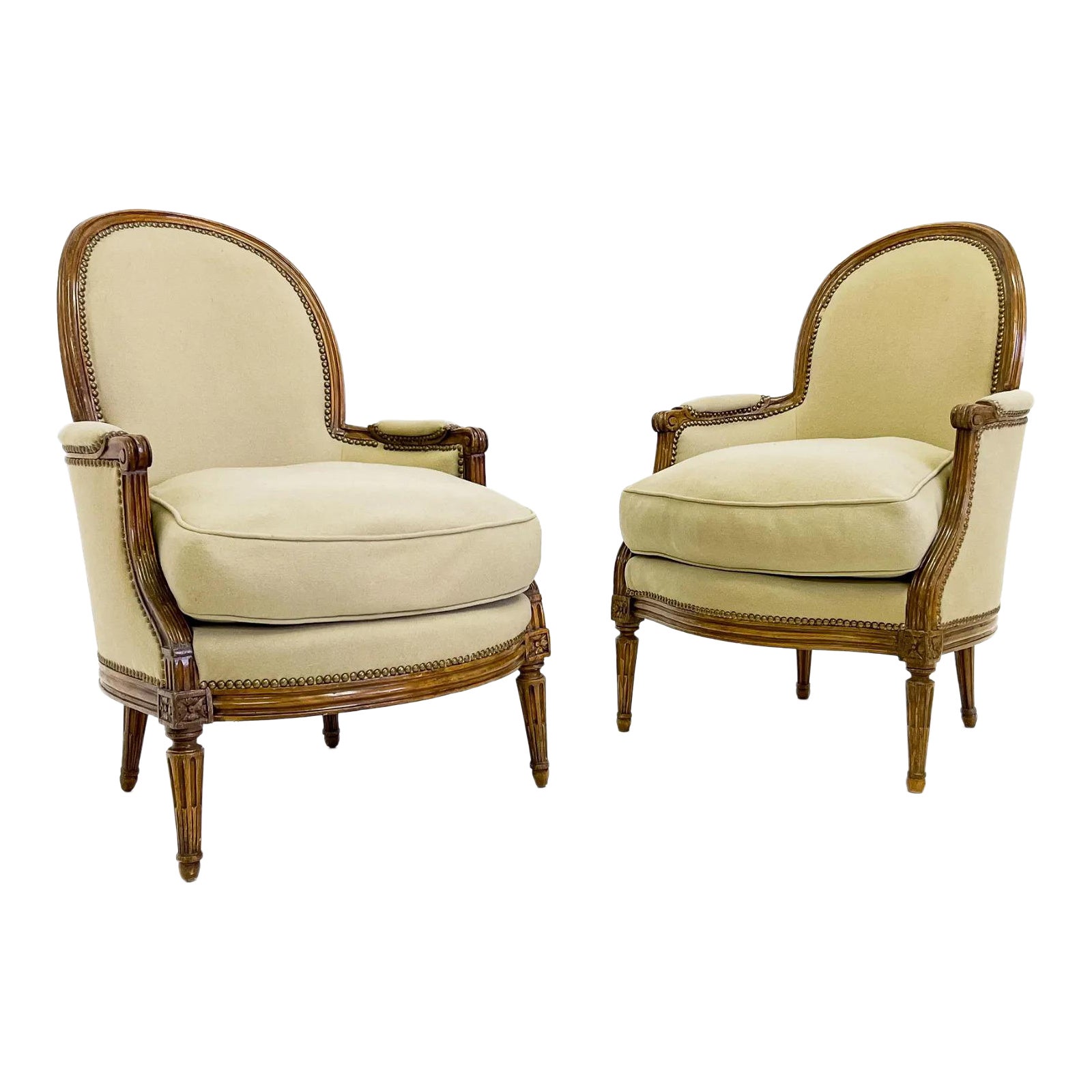 Pair of Rare Louis XVI Bergeres, Stamped Claude Chevigny For Sale