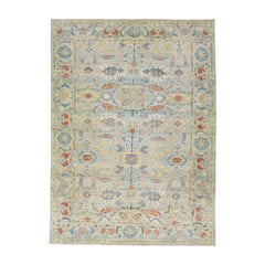 Green Handmade Modern Sultanabad Oversize Wool Rug with Multicolor Floral Design