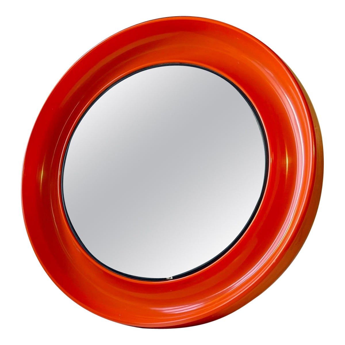 Circular Orange Space Age Wall Mirror, Danish 1970s For Sale