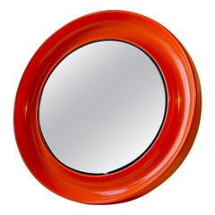 Vintage Circular Orange Space Age Wall Mirror, Danish 1970s