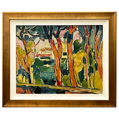 1950s Overscale Abstract Fauvist Landscape Oil Painting
