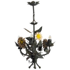 Lustre français en tôle Tole Wildflower du XXe siècle