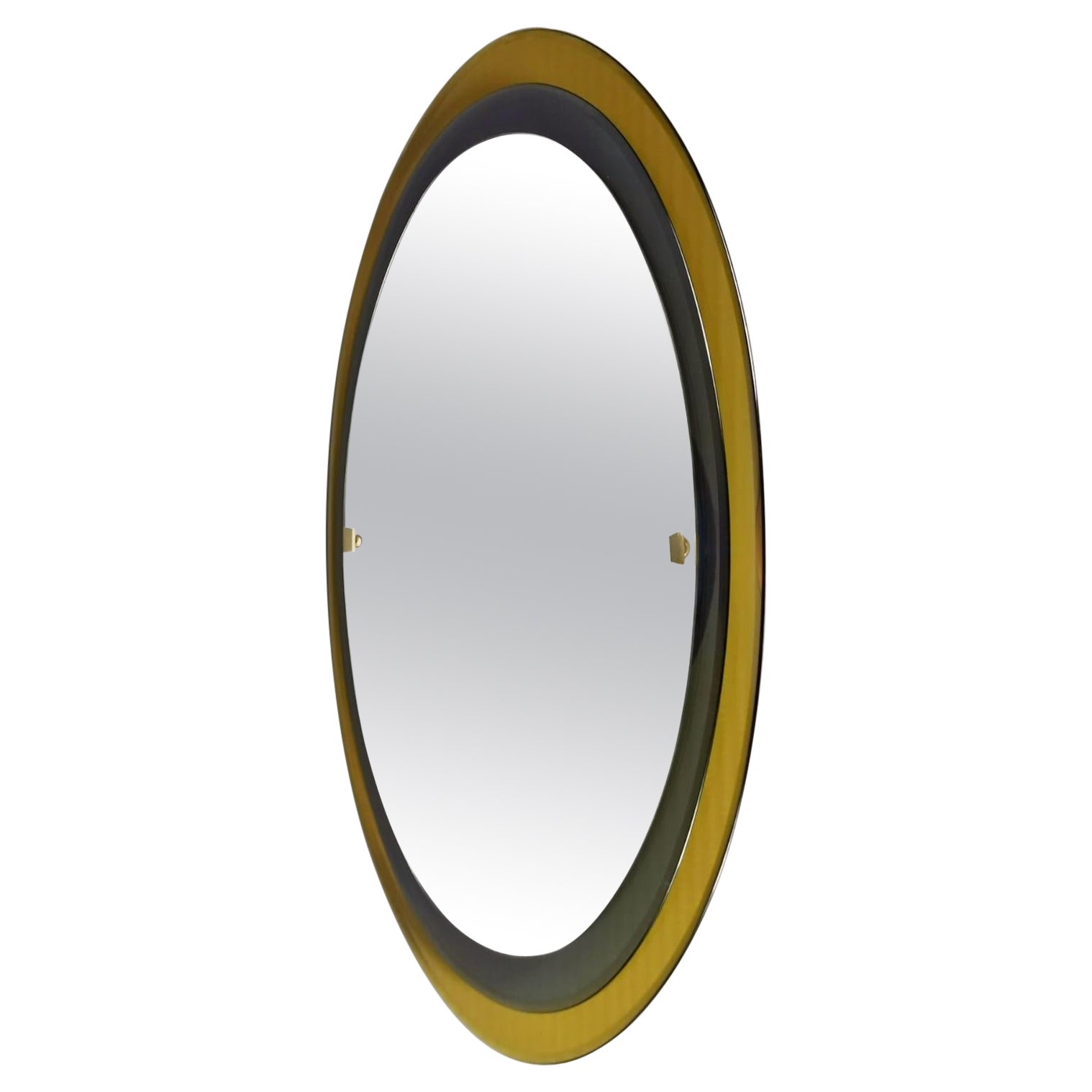 Raro specchio ovale Max Ingrand Fontana Arte Modell 2046 giallo e blu