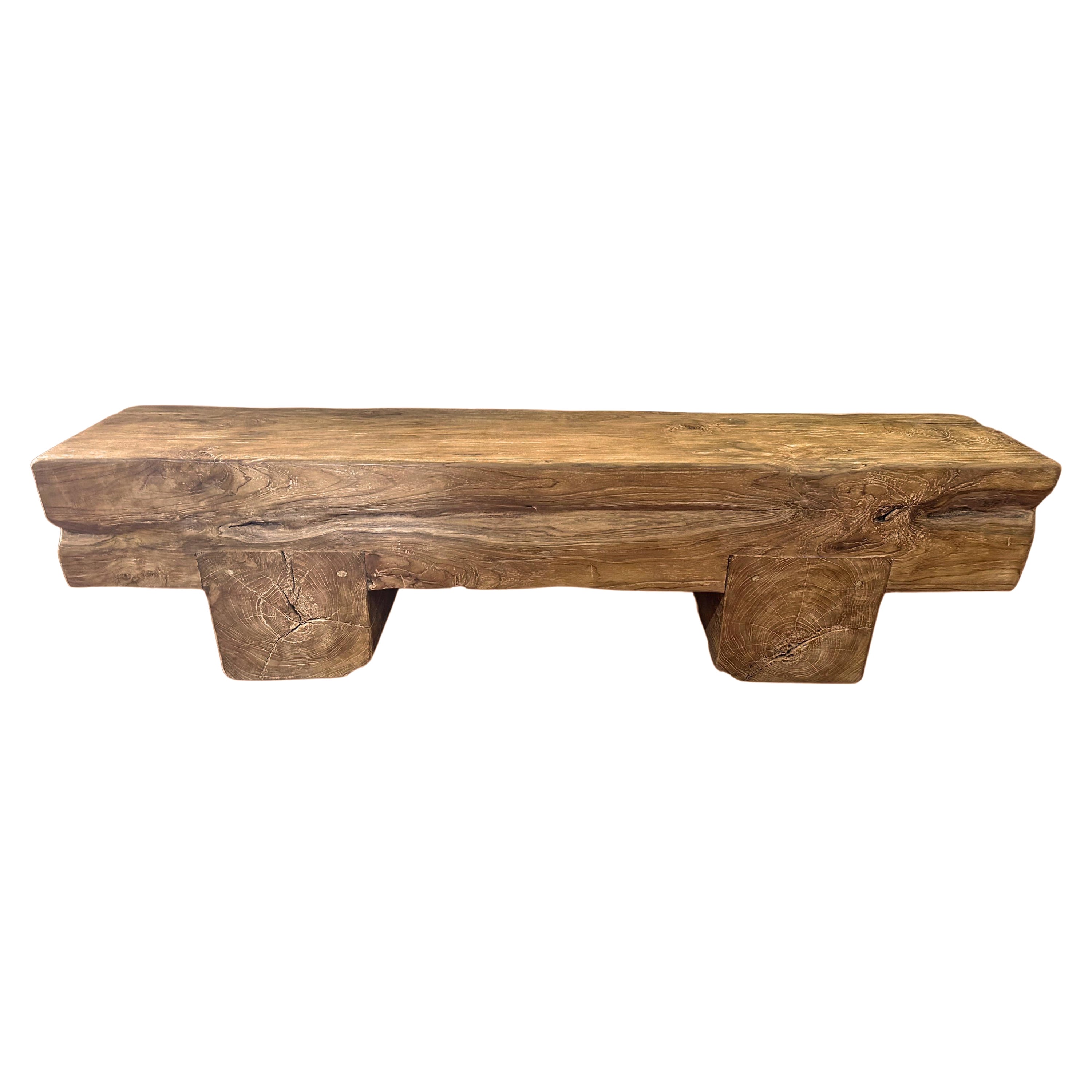 Solid Teak Wood Sculptural Bench Modern Organic For Sale