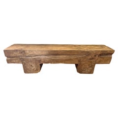 Solid Teak Wood Sculptural Bench Modern Organic