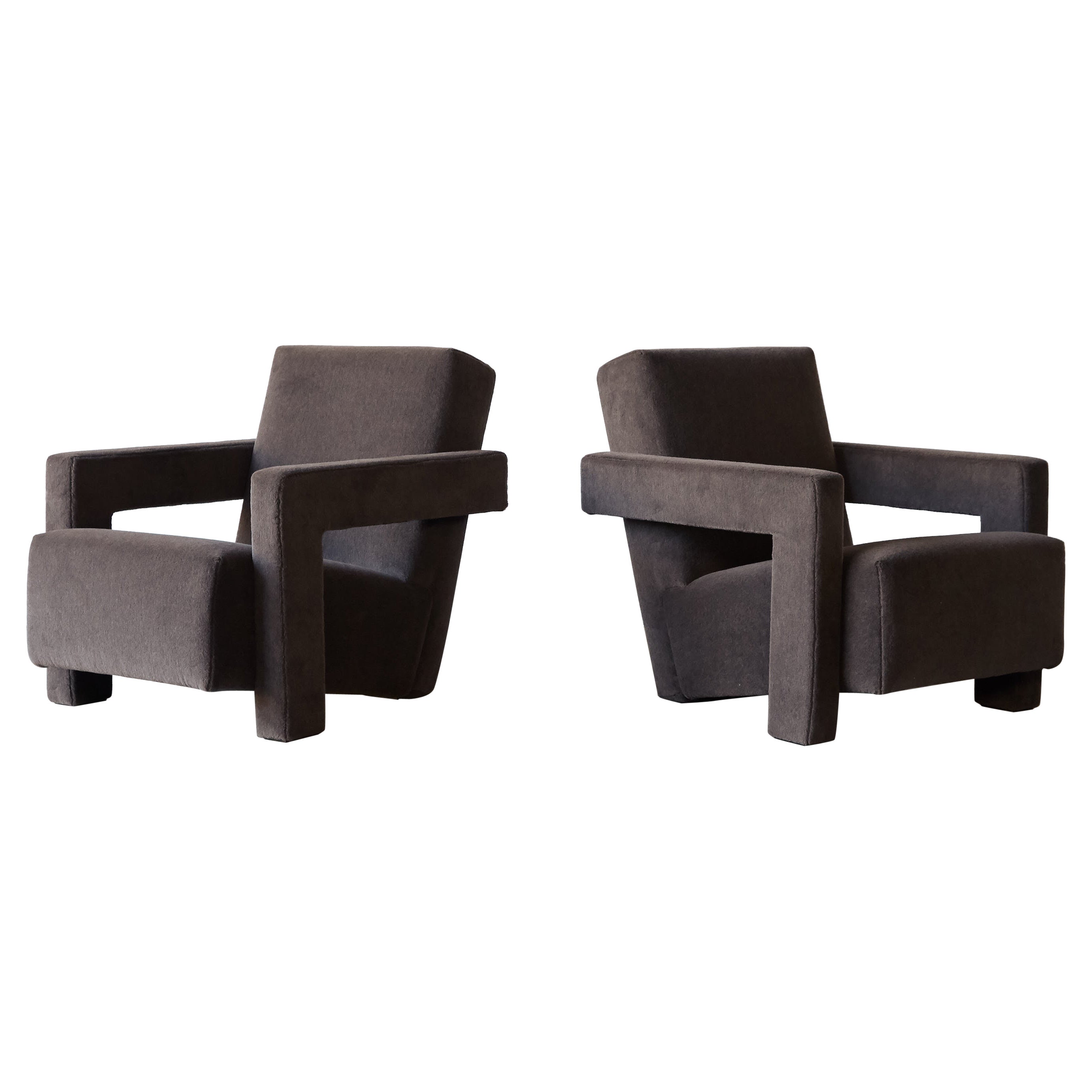 Gerrit Rietveld Utrecht Chairs, Cassina, Newly Upholstered in Pure Alpaca For Sale