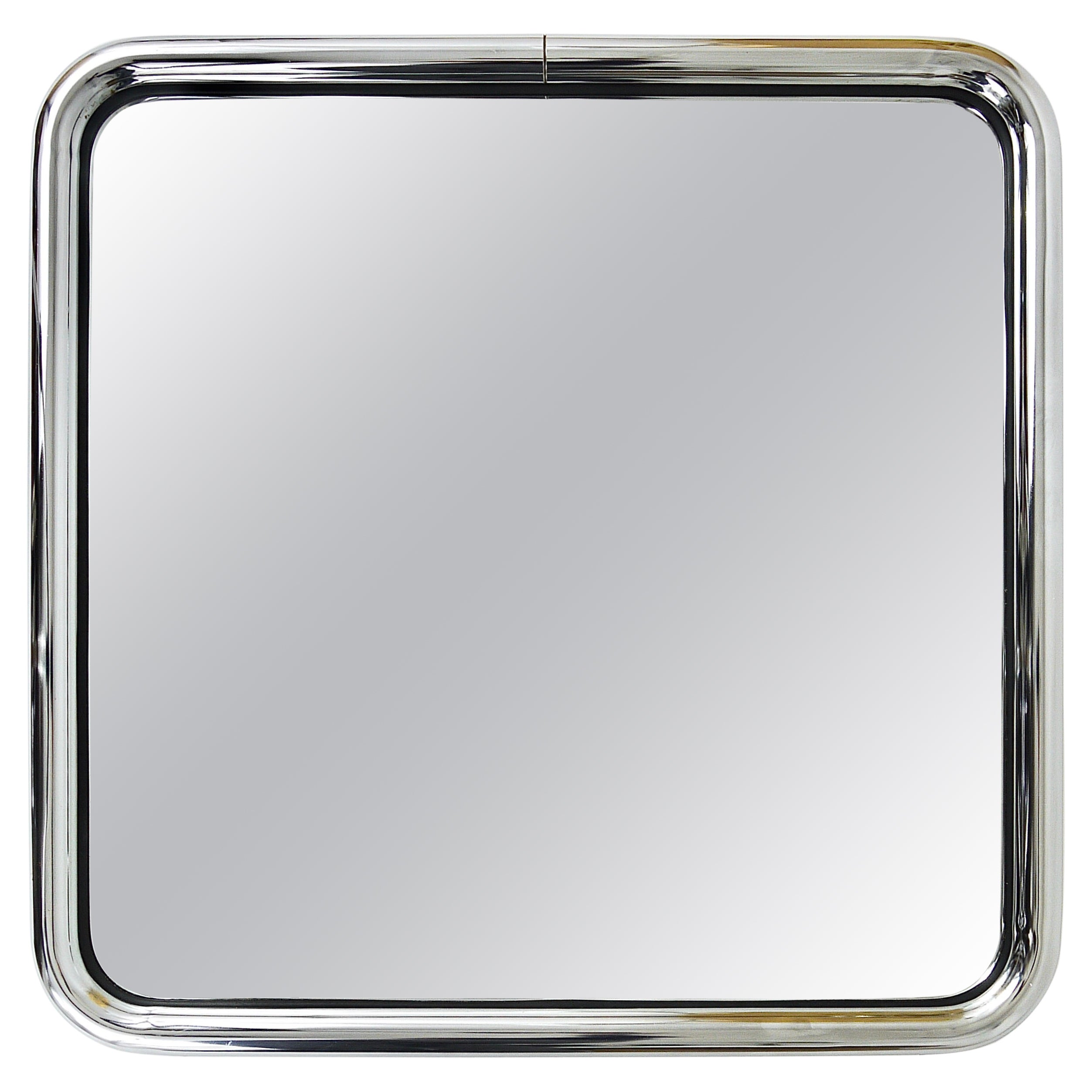Post-Modern Square Chromed Tubular Steel Wall Mirror from the 1970s