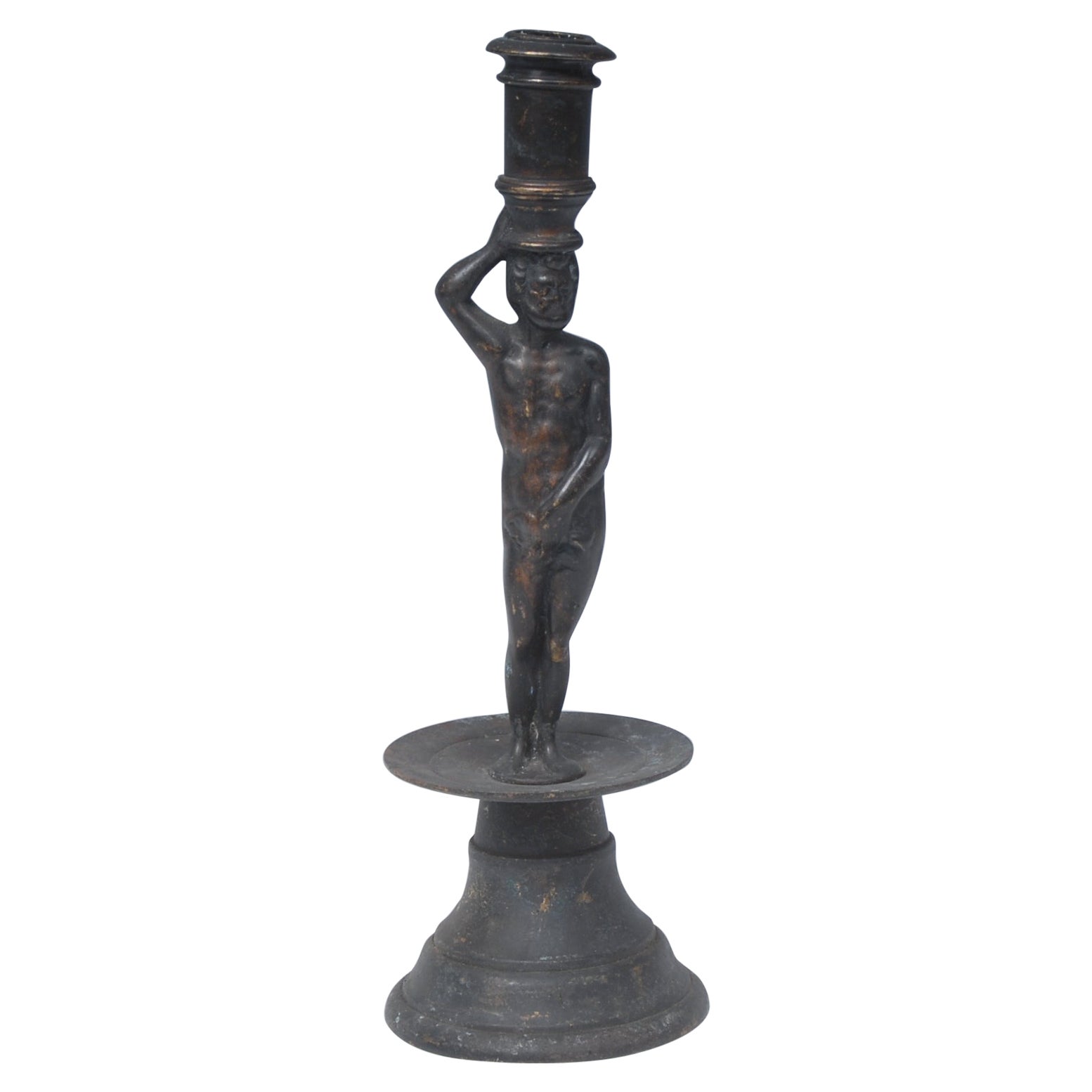 Candlestick Figurative Adam Brass Antiquarian Renaissance Manner 28.5cm 11" high
