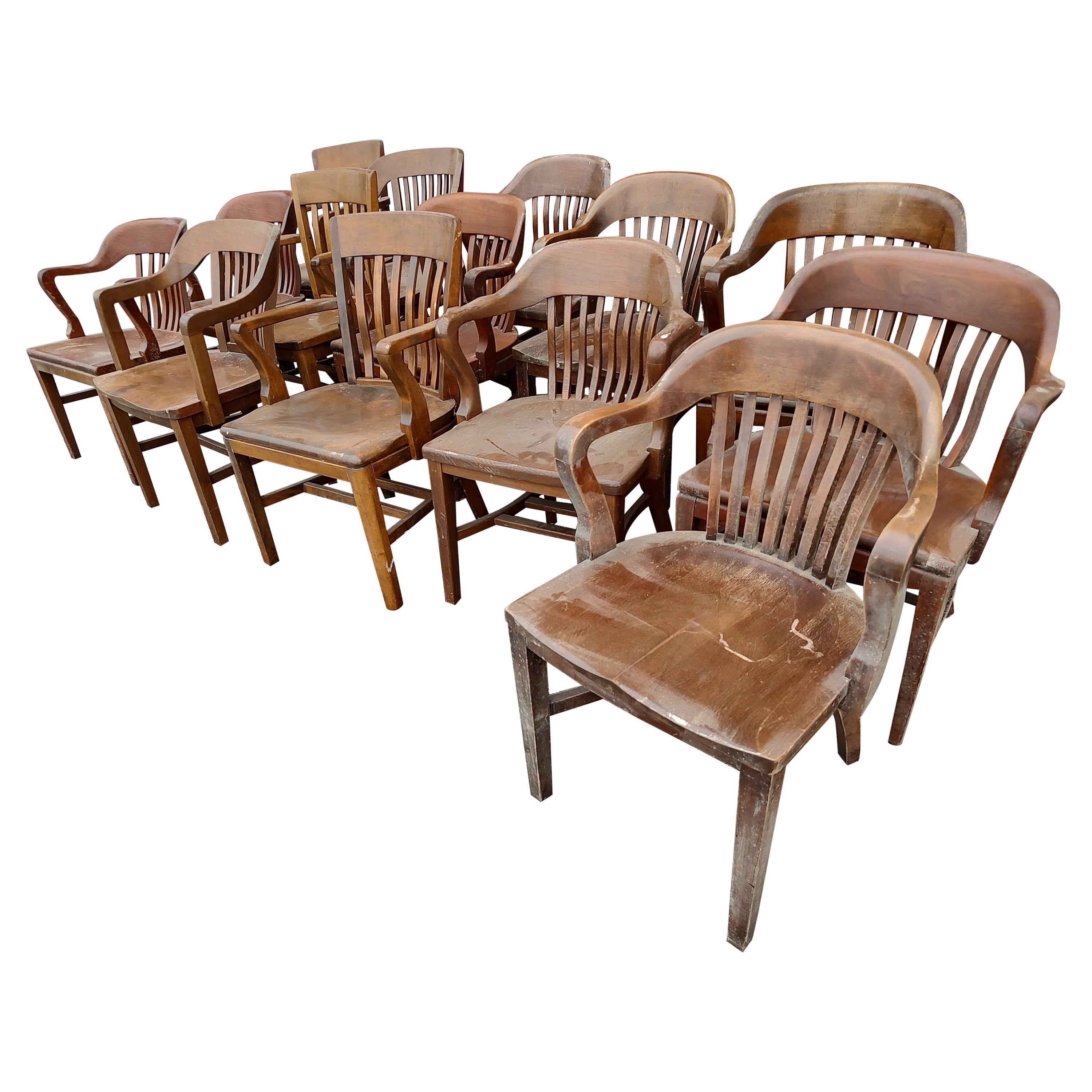 American C1940 Bankers Dining Room Armchairs 3 Square Back  1 Round back Available  For Sale