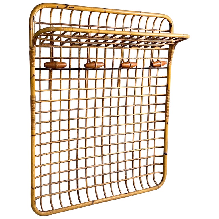 1950s rattan wall coat rack For Sale at 1stDibs