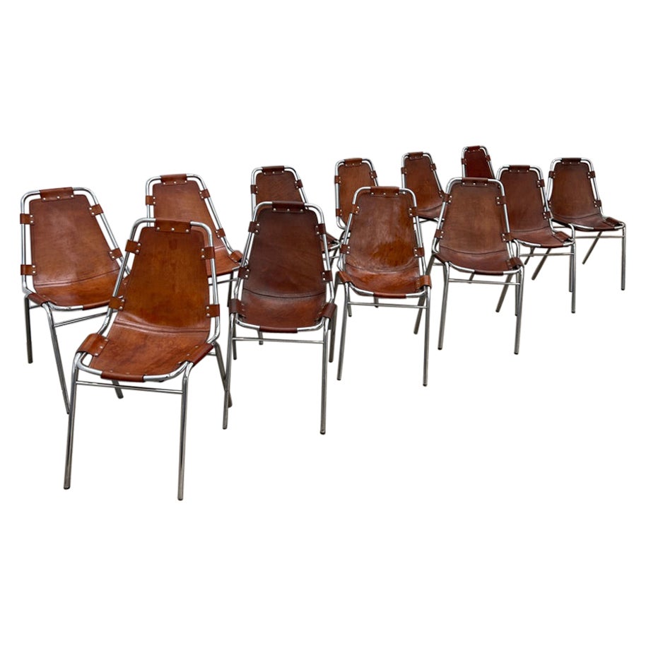 Selected by Charlotte Perriand for Les Arcs Ski Resort, 12 Leather Dining Chairs