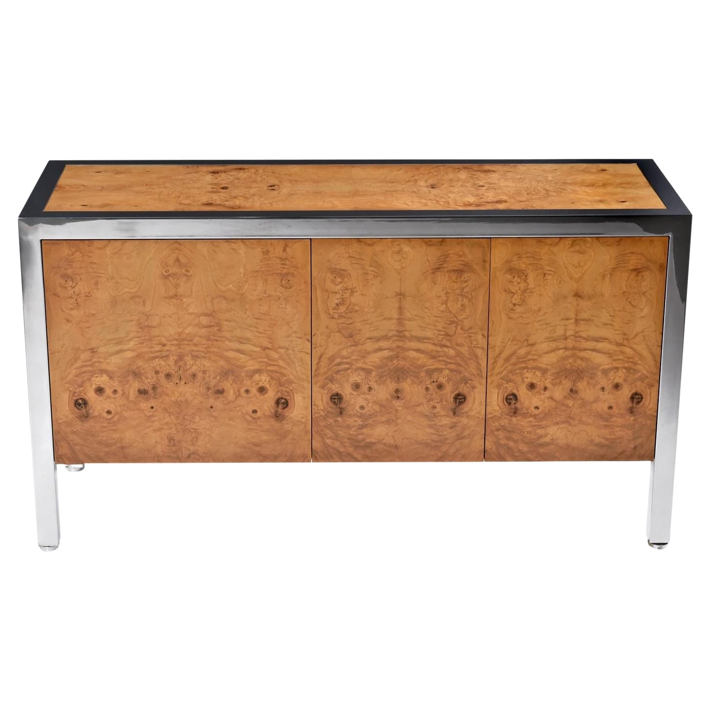 Pace Collection by Leon Rosen Olive Burl Wood Stainless Steel Credenza