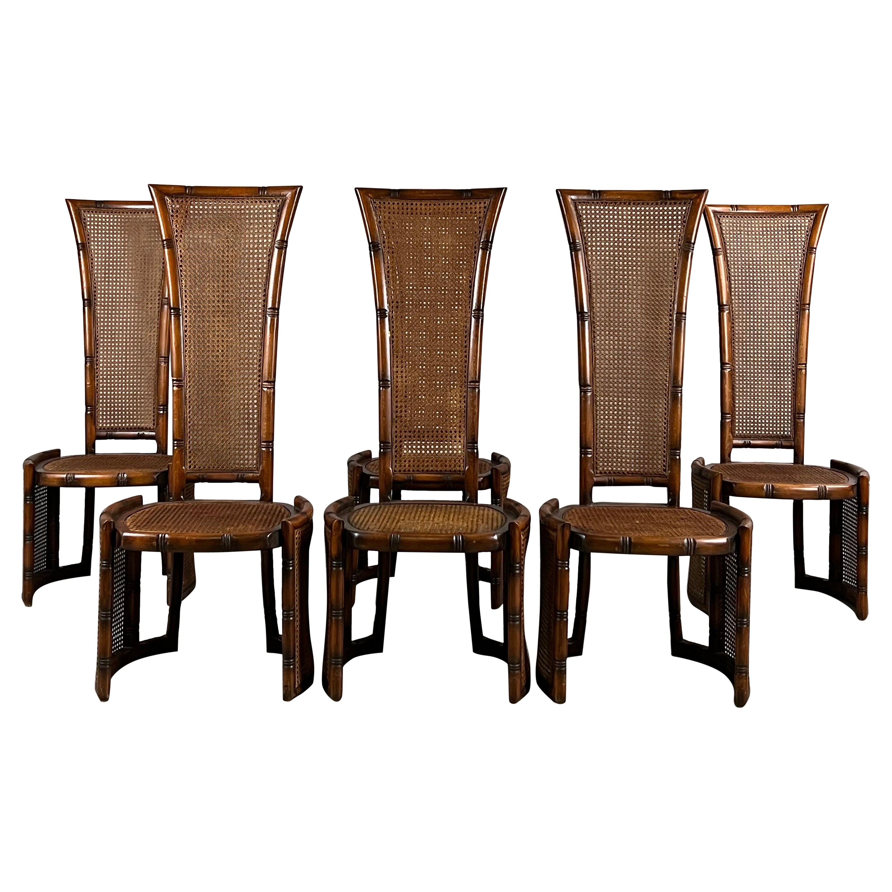 Wooden and Vienna Straw 1970s High Back Chairs by Marzio Cecchi, Set of 6 For Sale