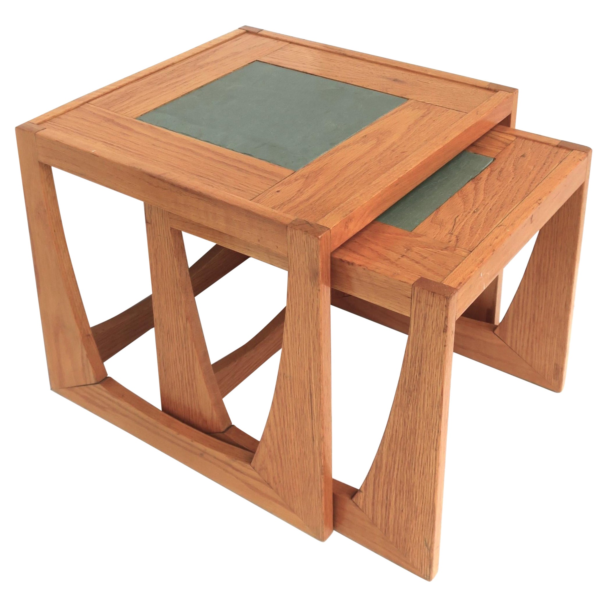 Oak Nesting End Tables with Slate Gray Ceramic Tile Top, Set