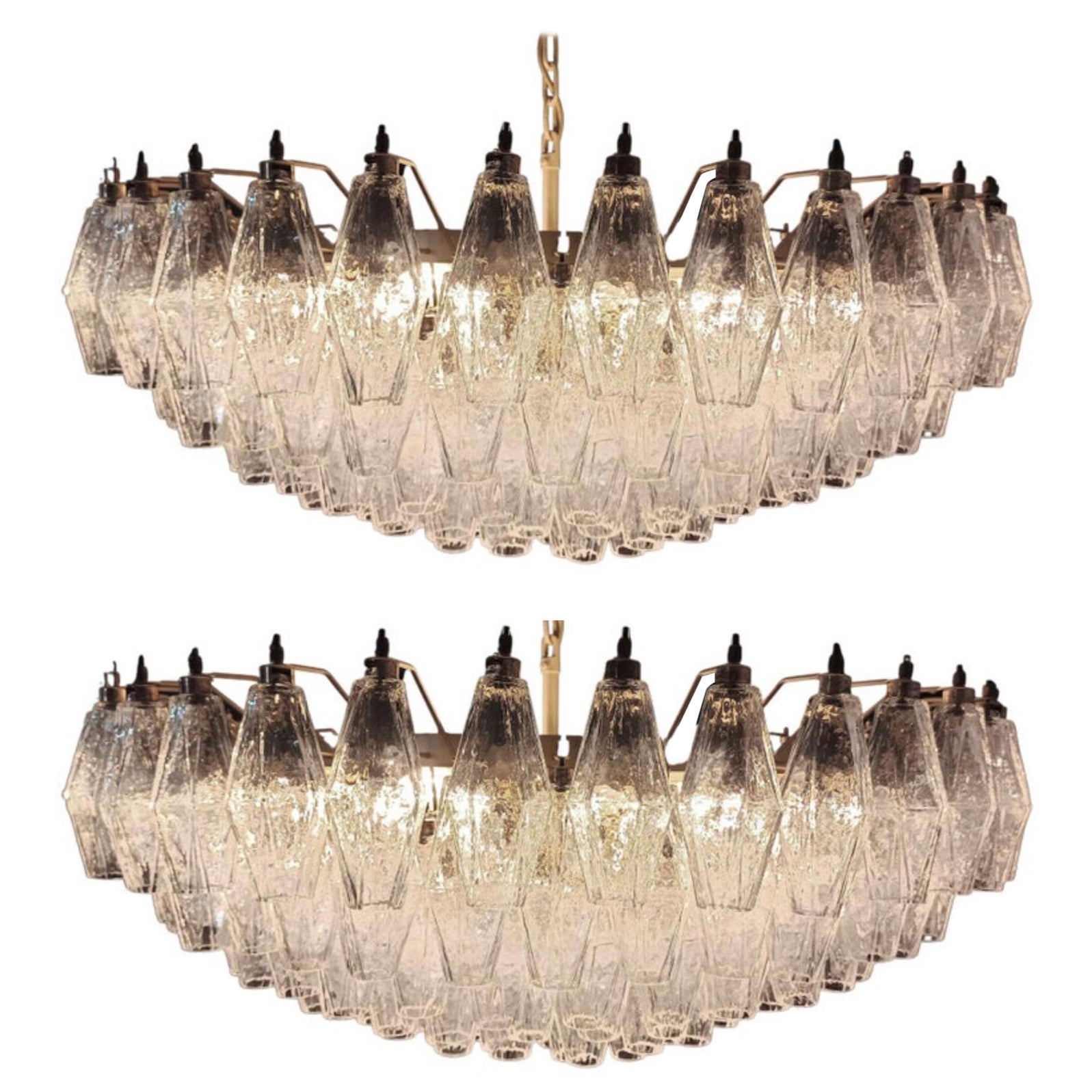 Pair of Poliedri Chandeliers, Murano