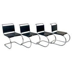 4 x Bononia Leather Dining Chairs Mr Series Mies Van Der Rohe Italy 1970