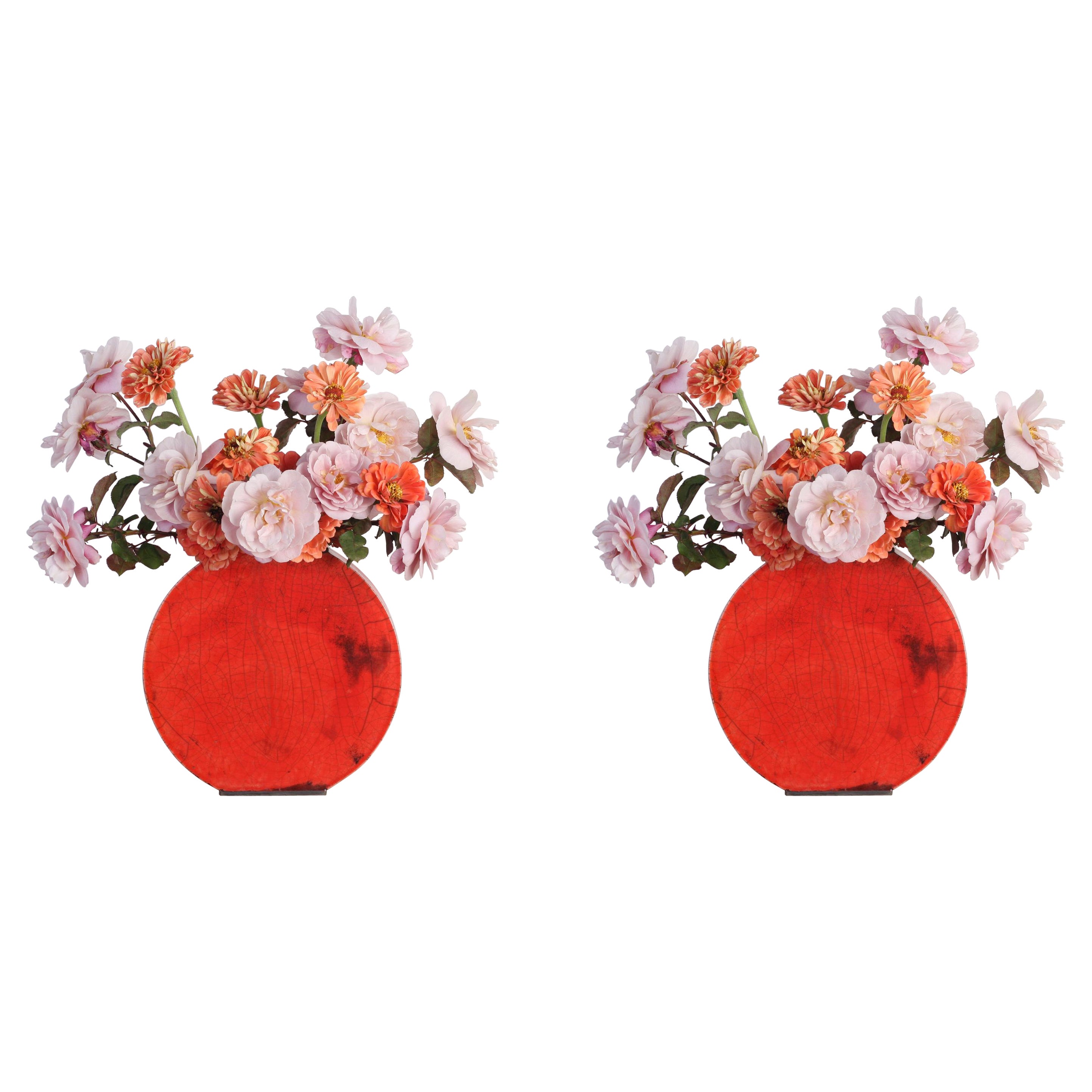 Set of 2 Small Red Orange Vases by Doa Ceramics For Sale at 1stDibs
