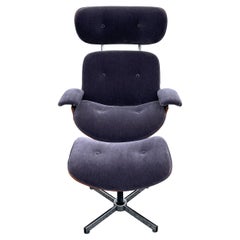 Retro Mid Century Eames Style Lounge Chair & Ottoman in Gray Mohair by Selig