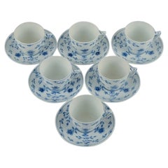 Vintage Bing & Grøndahl, Six Hand-Painted Kipling Coffee Cups with Matching Saucers