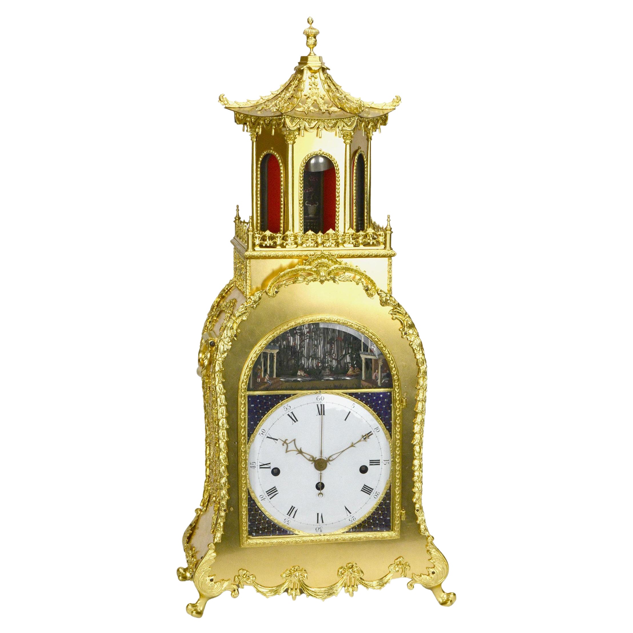 George III Style Automaton Musical Bell Striking Figure Bronze Bracket Clock