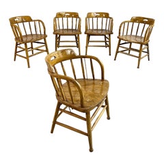 Early 20th Century, Rustic Oak Firehouse Dining Chairs