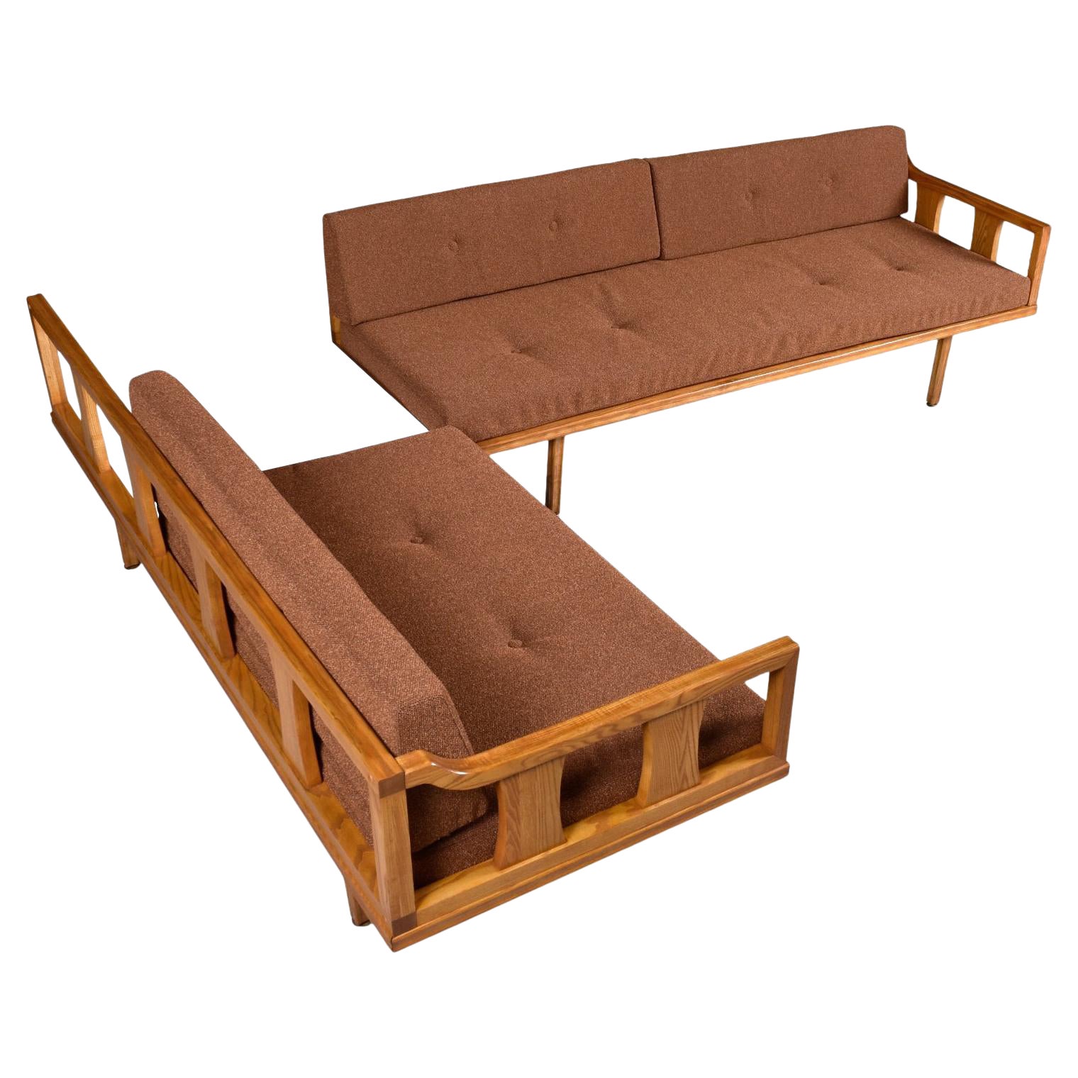 Mid-Century Modern Oak Sectional Sofa Daybed with Reversible End Table